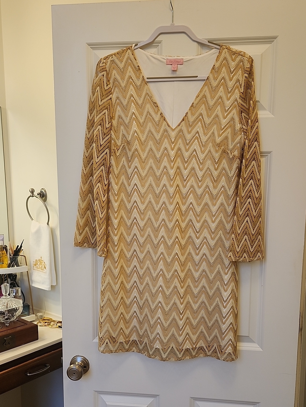 Lilly Pulitzer Cream and Gold Chevron Dress